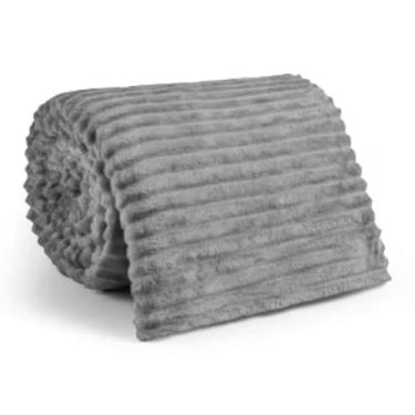 Imagem de Manta Cobertor Casal Microfibra Canelada Coberta Macia Riscada Quentinha 1,80x2,00(Cinza)