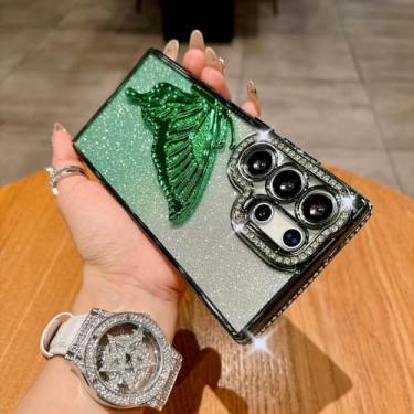 Imagem de Capa com suporte de borboleta e glitter para Samsung Galaxy S25 Ultra S24 FE S23 S22 Plus A26 A36 A52 A53 A12 Capa de diamante, verde, para Samsung Galaxy A56