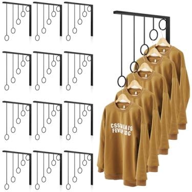 Imagem de Menkxi 12 peças rack de exibição de roupas de varejo prateleiras de exibição de boutique montado na parede metal preto cabide de vestuário com 5 anéis de pendurar para boutique loja, armário, roupas