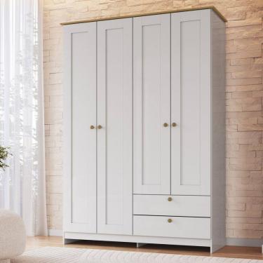 Imagem de Guarda-roupa 4 Portas e 2 Gavetas Americano Branco Gelo/Ipê