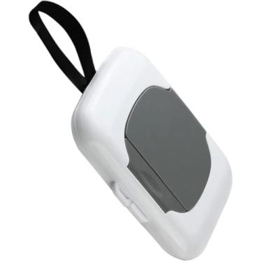 Imagem de Suporte de lenço cinza para viagem, 1 peça – Dispensador reutilizável para pendurar para carrinho com estojo recarregável, recipiente seguro para lenços umedecidos para bebês para armazenamento em