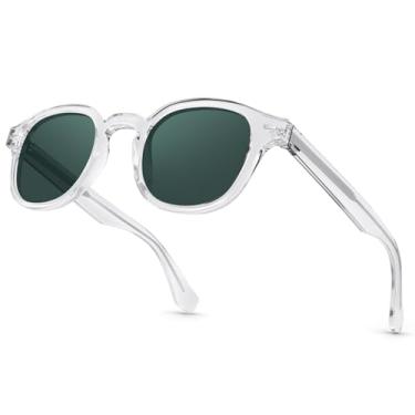 Imagem de CARA OPTICAL Óculos de sol vintage polarizados para homens e mulheres, armação grossa redonda de acetato durável, lentes de sol TAC para uso ao ar livre, Lente cinza claro e verde, Medium