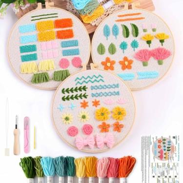 Imagem de REEWISLY Kits iniciantes de bordado com agulha perfurada para iniciantes. 1Ps bastidores de bordado, linhas de cor, instruções e agulhas, bordado DIY para adultos, ensino de vídeo