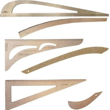 Imagem de Kit 06 Réguas Modelagem Moldes Confecção Têxtil Roupas - Mdf - LAPIDAR