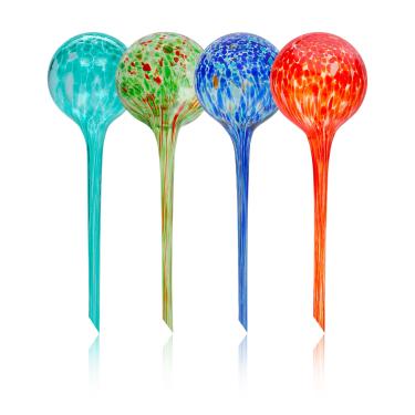 Imagem de Globos iridescentes autoirrigáveis, globos de irrigação de plantas arco-íris de vidro, inserção de plantador autoirrigável, irrigador automático de plantas interno (grande, 4 peças, multicolorido