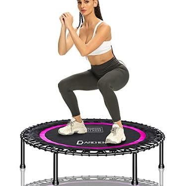 Imagem de Darchen Mini Trampolim de 450 libras para adultos, Trampolim de Exercício de Reembolso Pequeno para Treino Fitness para Balanços Silenciosos e Acolchoados com Segurança, [101,6 cm], 550F-RoseRed-Wider Jumping Mat