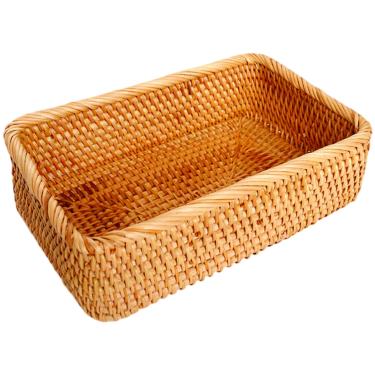 Imagem de Cestas de tecido para armazenamento, cesta de vime retangular de 24 x 16 x 7 cm, bandeja de vime portátil para mesa, restaurante, casa