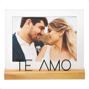 Imagem de Porta Retrato Te amo 15x21cm Amor Madeira Aço Branco Dia Dos Namorados