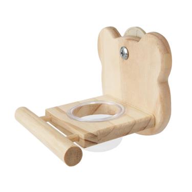 Imagem de Generic Papold gaiola pendurada tigela de madeira poleiro de madeira pendurada no alimentador de pássaro com copo de alimentação para maca -cinza africana de