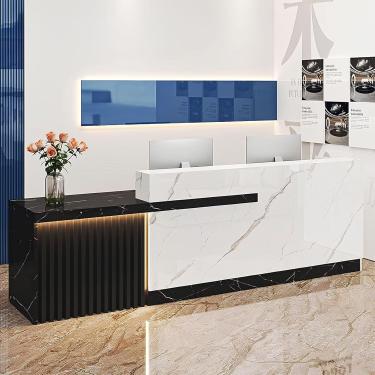 Imagem de Mesa De Recepção Com Balcão Mesa De Recepção Moderna Com Luzes Led Balcão Frontal Mesa De Recepção De Madeira Para Escritório Salão De Beleza Checkout, Black Left, 180cm/71inch