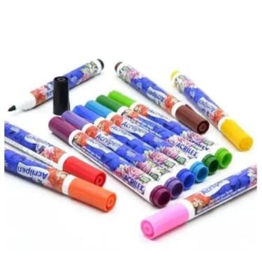 Imagem de Kit com 12 Canetas Para Tecido Acrilex Acrilpen Pintura Permanente Personalização Perfeita Para Artistas Artesãos Professores Profissionais Customização Entusiastas Do Faça Você Mesmo