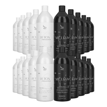 Imagem de Kit 10 Escovas Progressivas Zap Me Leva Black + 10 Shampoos Detox 1 Litro