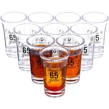 Imagem de Sliner Pacote com 48 copos de shot de aniversário a granel 39,7 g Cheers to 30/40/50/60/70/80 anos copo de shot inquebrável base grossa mini copo de vinho transparente lembrancinhas de aniversário