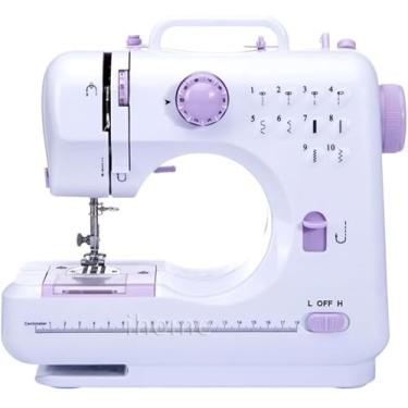 Imagem de Mini Máquina de Costura Portátil Pequena Bivolt com 12 Pontos Ajustáveis Luz LED, Cortador de Linha Enrolador de Bobina e Controle de Velocidade Reparos e Costura Criativa em Tecidos Leves e Médios