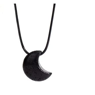 Imagem de Colar de 2,5 x 2 cm de lua crescente, colar de corda com pingente de pedra natural, 78cm, Pedra, Obsidiana