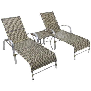 Imagem de 2 Espreguiçadeiras Garden e Mesa em Alumínio e Fibra Sintética para Piscina Trama