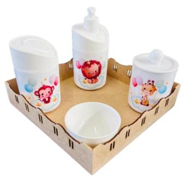 Imagem de Kit Higiene Baby Safari Menino e Menina c/bandeja em MDF - Dóia Kids, 