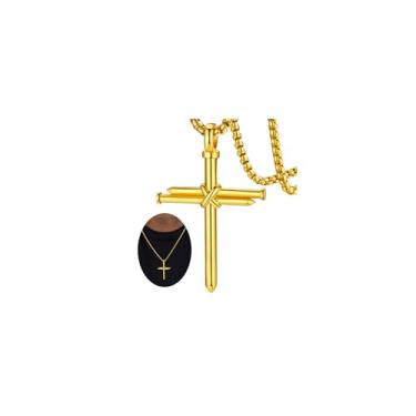 Imagem de FaithHeart Colar masculino com cruz de aço inoxidável, prata/preto/dourado, colares de amuletos religiosos, presentes cristãos para papai, 54mm * 35mm / 2.1 inch * 1.4 inch, Aço inoxidável, Sem Pedra