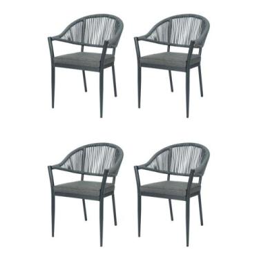 Imagem de Kit 4 Cadeiras Empilhável Amalfi Caraíva Fratini Alumínio Encosto Tram