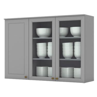 Imagem de Armario Aereo 3 Portas Vidro Mdf 120 Cm Americana C363 Cinza Henn Cinza