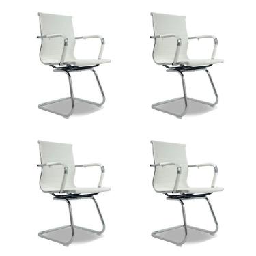 Imagem de Kit 4 Cadeiras De Escritório Oficial Webshop Esteirinha Baixa Fixa Branco