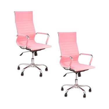 Imagem de Kit 2 Cadeiras De Escritório Esteirinha Giratória Ergonômica Alta Rosa
