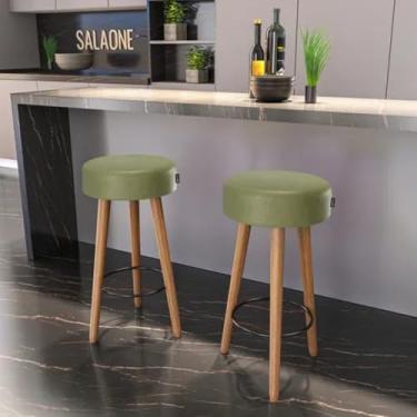 Imagem de Salaone Kit 2 Banquetas Alta Londres, 70cm, Assento Preto com Pés em Madeira, para Balcão e Bar (VERDE)
