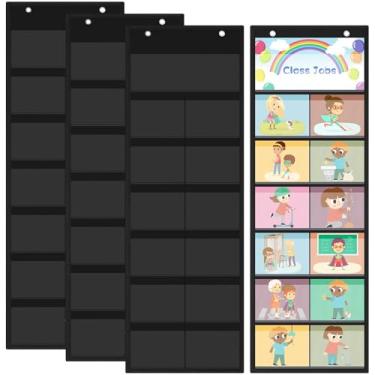 Imagem de Affrolling Pacote com 4 quadros de bolso para sala de aula 75 x 25 cm 12 + 1 bolsos organizador de arquivos de parede para cartões, fotos, tabela de comportamento educacional de gerenciamento de aula