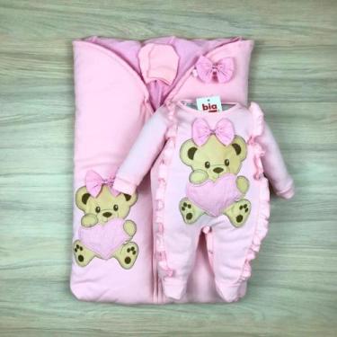 Imagem de Saída maternidade bebê menina com saco de dormir bodado ursa coração m
