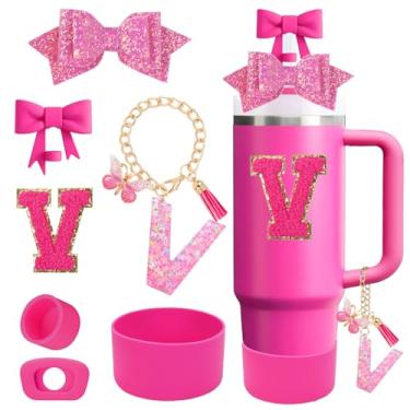 Imagem de QUNNDY Conjunto de acessórios para copo Stanley Cup 850.5 g 1,134.0 g copo com alça, incluindo tampa de cobertura de palha de laço, decoração de arco de palha, bota, tampa à prova de derramamento