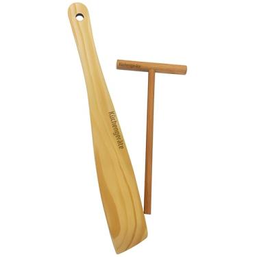 Imagem de Espátula e espátula de crepe de 9 cm – Conjunto de 2 – [Espátula de 9 cm | Espátula de 30 cm] Ferramentas de crepe de madeira de faia natural feita à mão – Kit de fazer panqueca – Melhor ideia de presente