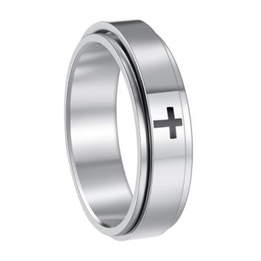 Imagem de Udolfly Anéis fidget masculinos, anéis giratórios de ansiedade, anéis de corrente clássica para mulheres e adultos, anel de aço de titânio, 7, Metal, Sem pedra preciosa