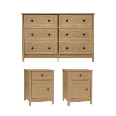 Imagem de Cômoda 6 Gavetas + 2 Mesas De Cabeceira Ditália -217 -112 Carvalho