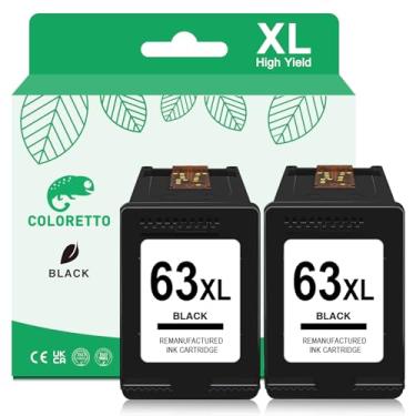 Imagem de COLORETTO Cartucho de tinta remanufaturado de substituição para HP Ink 63 63XL (preto 2 unidades) Funciona com 3830 4650 4652 4655 5200 5252 5255 5258 4520 4512 1112 2132 3630 3632 Pr. inters