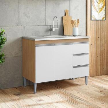 Imagem de Balcão de Pia Ambiente Andréia 100 cm Amêndoa Branco - AJL - AJL Móvei