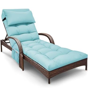 Imagem de Moutosne Almofadas de espreguiçadeira ao ar livre, almofadas de espreguiçadeira para móveis ao ar livre, à prova d'água com gravidade zero almofada com encosto de cabeça 71 x 21 x 4 polegadas