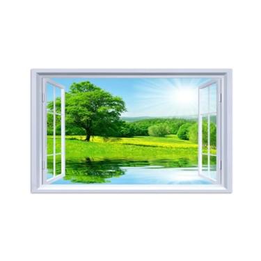 Imagem de Quadro de Parede Janela Falsa-Paisagens Impressões em Tela-Árvore Lago Meadow-Natureza Pinturas Decoração 30x50cm-12x19in Sem Moldura