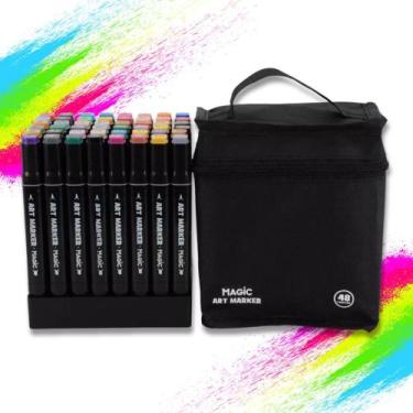Imagem de Caneta Marcador Artístico Ponta Dupla Estojo c/ 48 Cores Art Marker - 