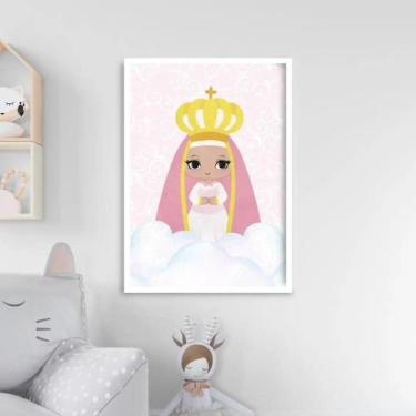 Imagem de Quadro Nossa Senhora Aparecida Baby Rosa 33x24 Vidro Branca - Quadros 