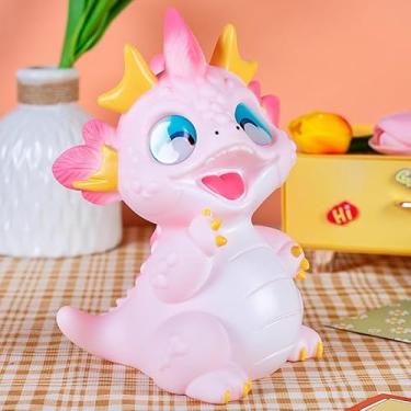 Imagem de Cofrinho de dinossauro para crianças, cofrinho de dragão inquebrável para meninos e meninas, ótimos presentes para aniversário, Páscoa, Natal (rosa)