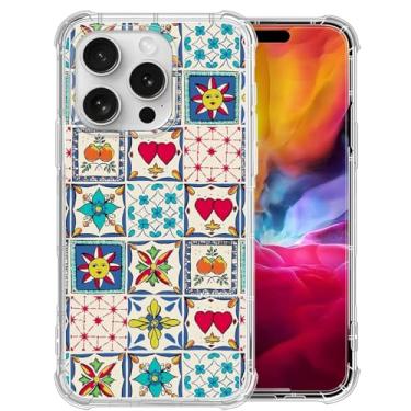 Imagem de Capa de telefone para iPhone 16 Pro Max, estampa xadrez de sol com azulejos coloridos de flor, elegante, durável, capa protetora transparente de TPU para meninas e mulheres