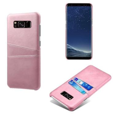 Imagem de Capas Compatível com Samsung Galaxy S8 PLUS,Caso de couro PU-Tampa de telefone a prova de choque com 2 slots de cartão,Proteção anti-impressão digital e anti-gota-Pink