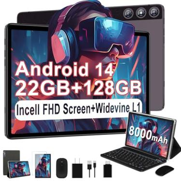 Imagem de DMOAO Tablet, tablet Android 2024 mais recentes com 22 GB de RAM + 128 GB de ROM/expansão de 1 TB, bateria de 8000 mAh, CPU Octa-Core 2,0 GHz, WiFi 5G, GPS, 10,1 polegadas FHD IPS 2 em 1 Tablet PC com