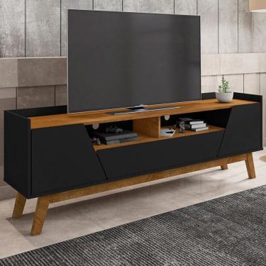 Imagem de Rack para TV Até 70 Polegadas Evans 2 Portas 1 Gaveta Preto Fosco/Natural - Pnr Móveis