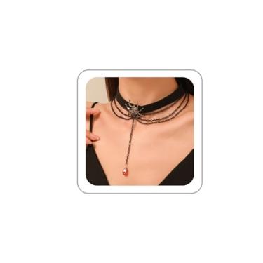 Imagem de LKingel Colar feminino com contas de Halloween, gótico, em camadas, preto, com pingente de aranha punk, gargantilha, bijuteria de fantasia de Halloween para mulheres, Zinco, Sem Pedra Preciosa