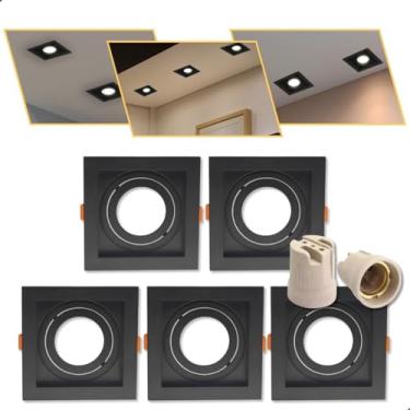 Imagem de Kit 10 Spot Embutir Led Recuado Quadrado Direcionável Par20 Preto S/Lâmpada