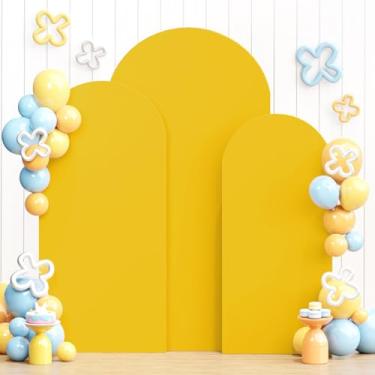 Imagem de WUPIOS Conjunto de 3 capas de arco, pano de fundo, elástico, dourado, elástico, elástico, arco elástico, 1,5 m, 1,8 m, redondo, para casamento, festa de aniversário, banquete