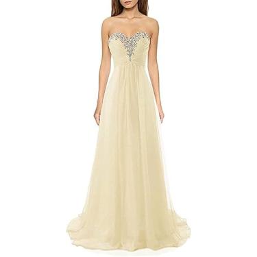 Imagem de Vestido De Baile Vestidos De Dama De Honra Longo Chiffon Uma Linha De Vestidos De Noite Formal Vestidos De Noite Vestido De Baile, Champagne, 46