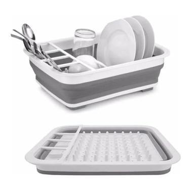 Imagem de Escorredor de Louça e Pia Dobravel Retratil em Silicone - Organizador para Pratos, Talheres e Copos