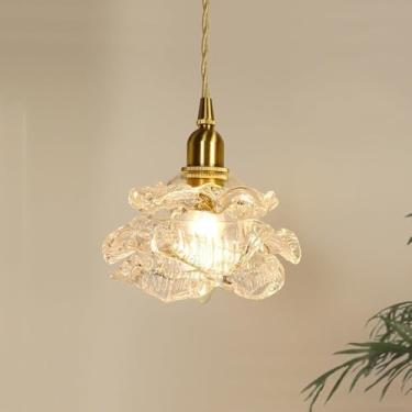 Imagem de Luminárias Pendentes De Vidro Em Forma De Flor, Lâmpada De Teto Antiga Com Pétala De Rosa, Pequeno Lustre Moderno Nórdico Para Jantar, Mesa De Sala De Cozinha Ilha Pia B, Clear Glass
